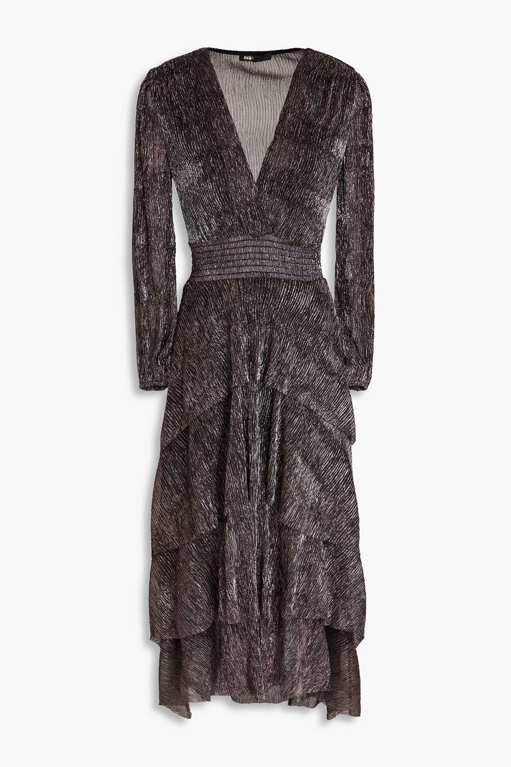 MAJE Tiered metallic knitted midi dress THE OUTNET