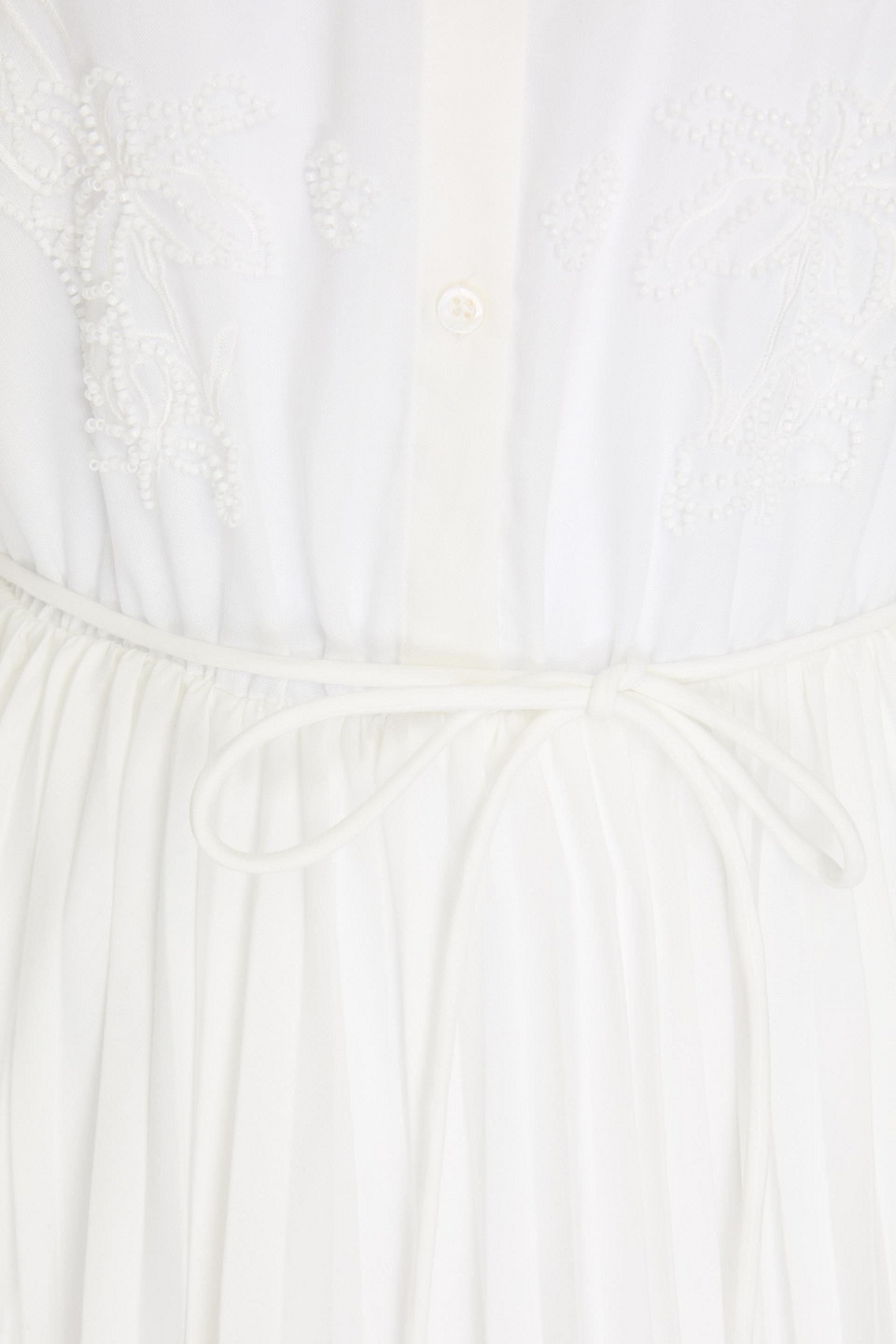 Maje Embroidered Pleated Mousseline Mini Dress In White