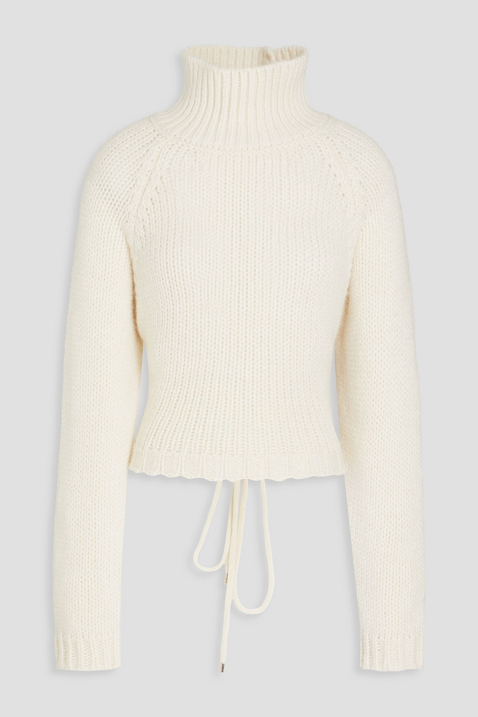 Maje - Lace-up knitted turtleneck sweater - White - 3