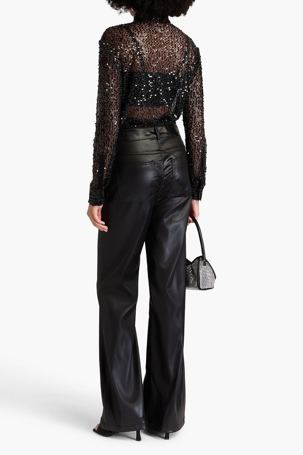 MAJE Cropped sequined open-knit shirt