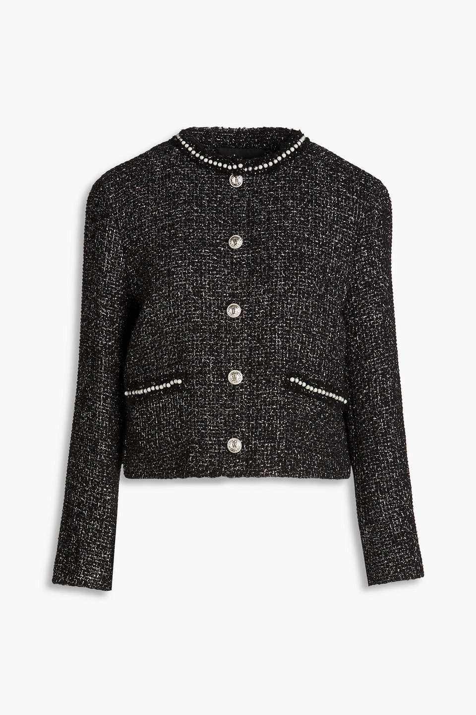 Maje Bead-embellished Metallic Tweed Jacket In Black