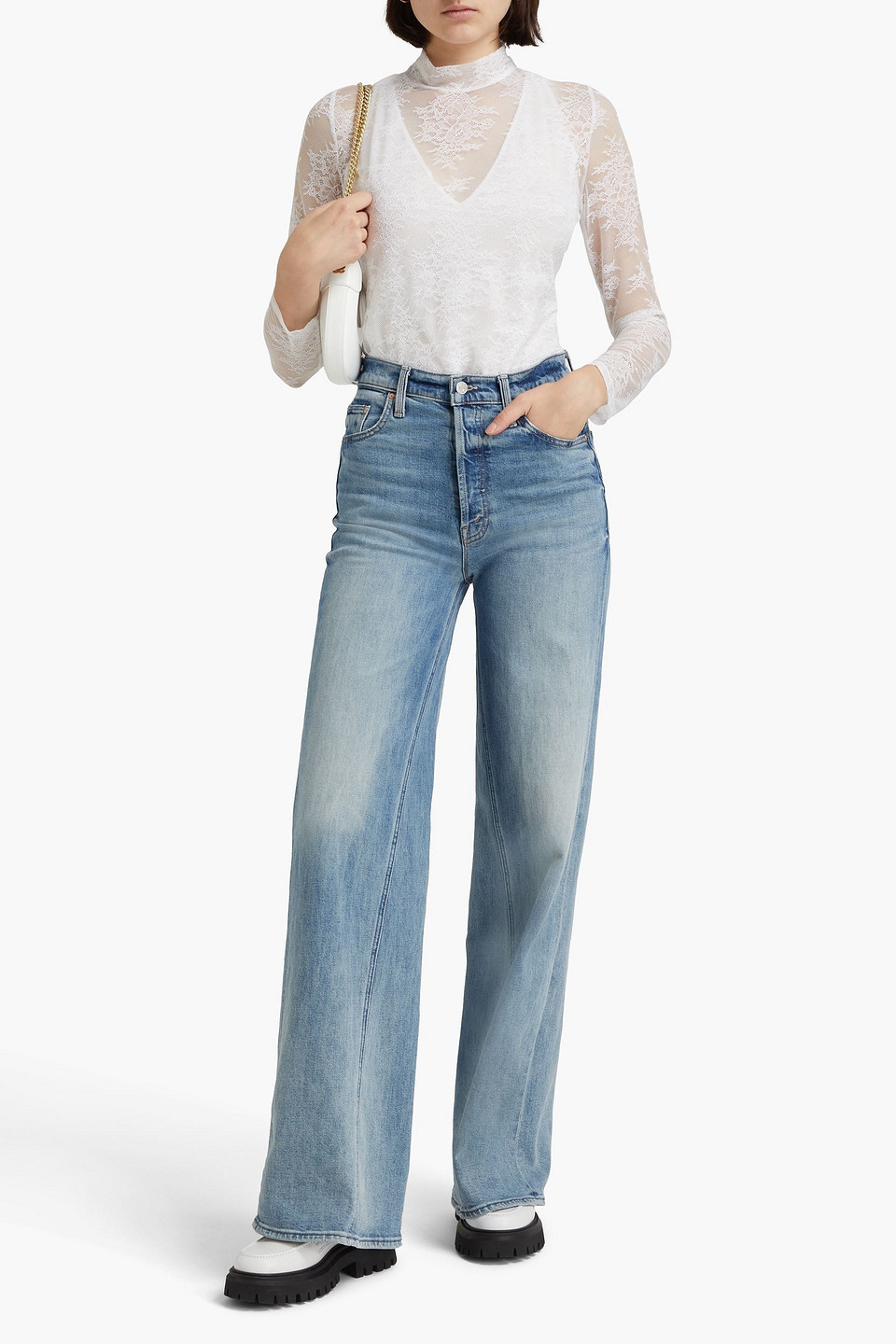 Maje Stretch-lace Turtleneck Top In White