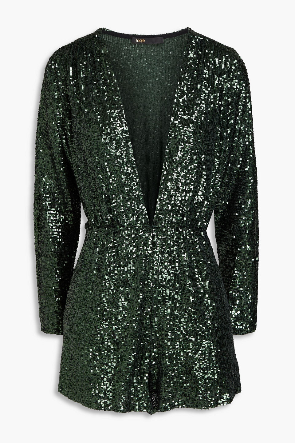 Maje Sequinned Long-sleeve Playsuit In Forest Green