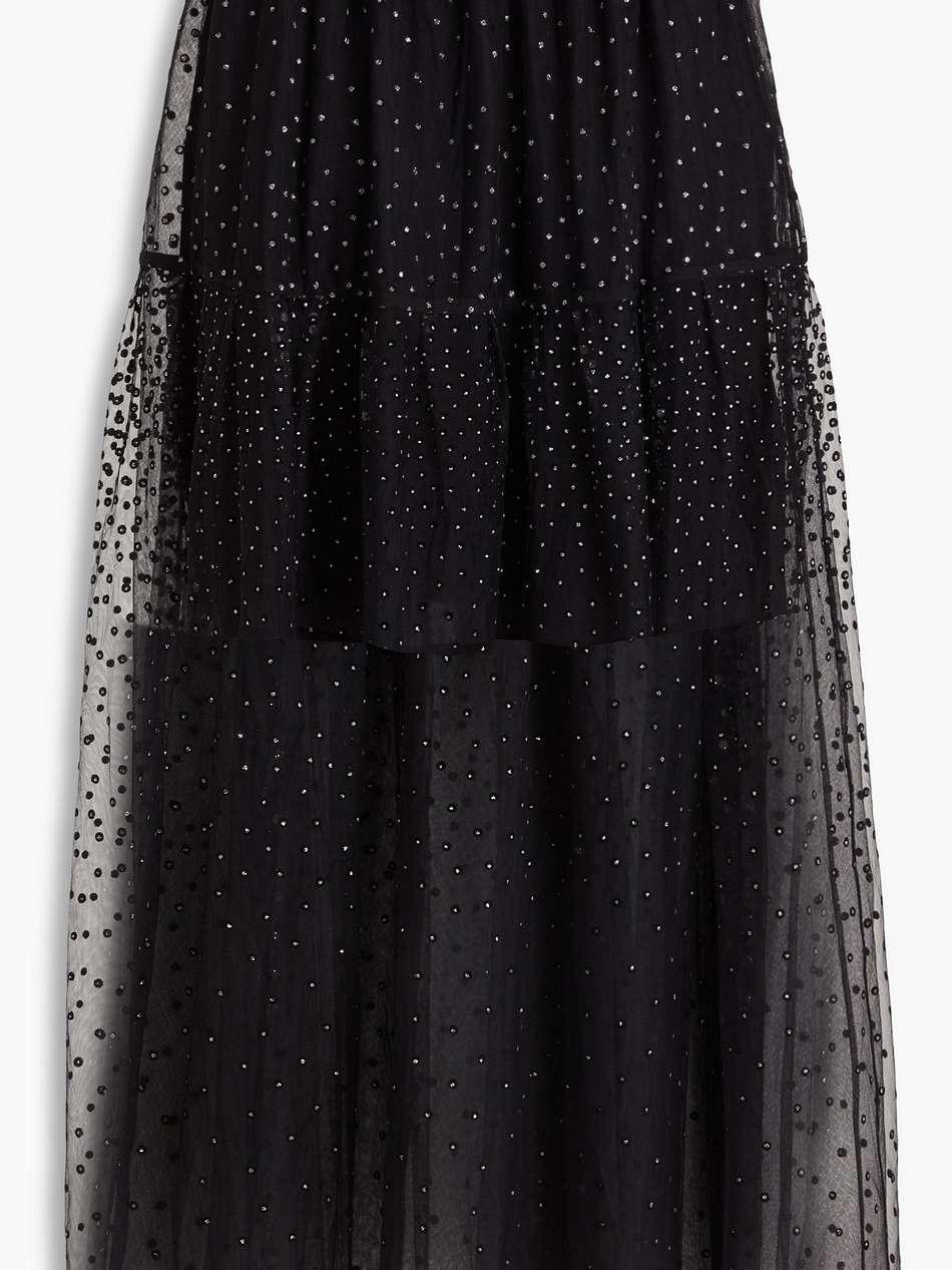 glittered flocked tulle maxi skirt