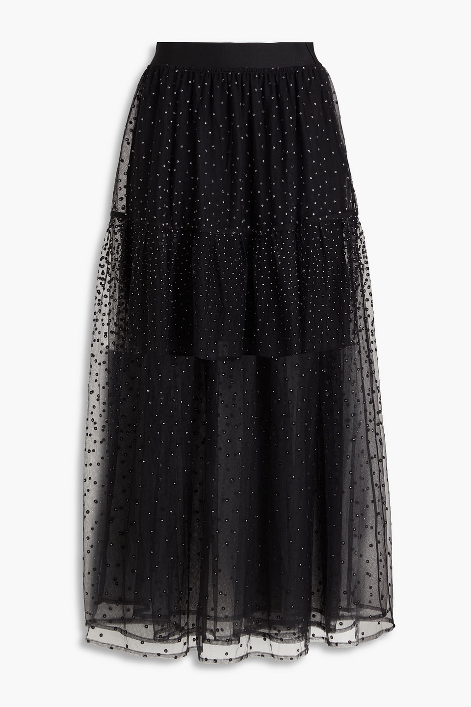 Glittered flocked tulle maxi skirt