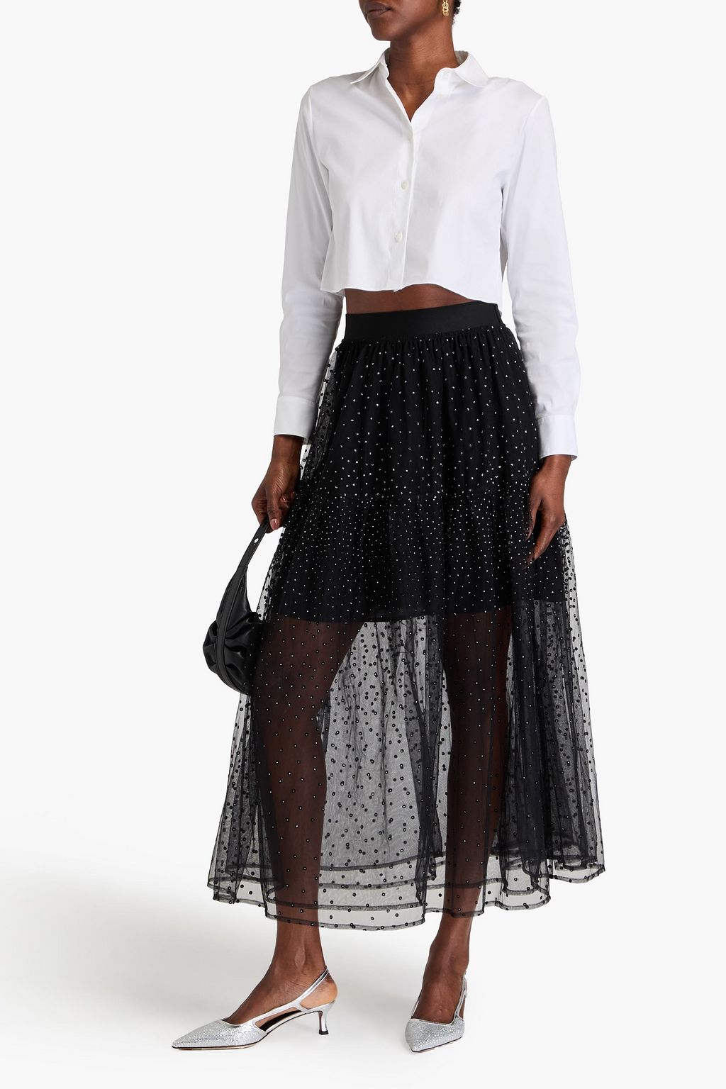 MAJE Glittered flocked tulle maxi skirt