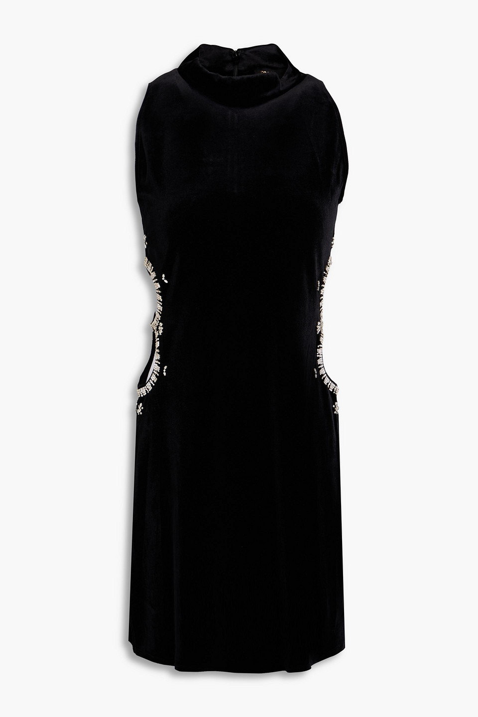 Maje Short Velvet Dress With Rhinestones In Black