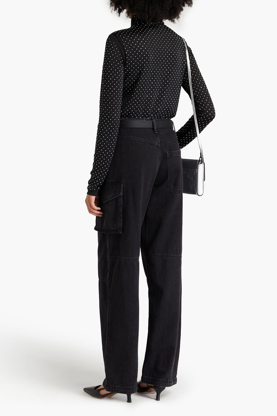 MAJE CRYSTAL-EMBELLISHED STRETCH-JERSEY TURTLENECK TOP