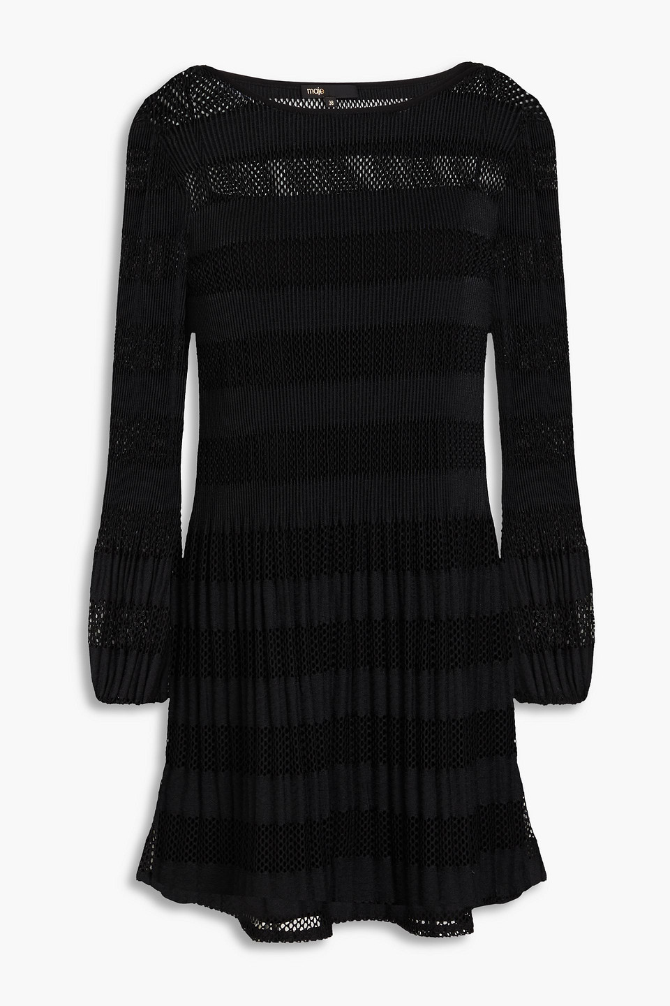 Maje Pointelle-knit Mini Dress In Black