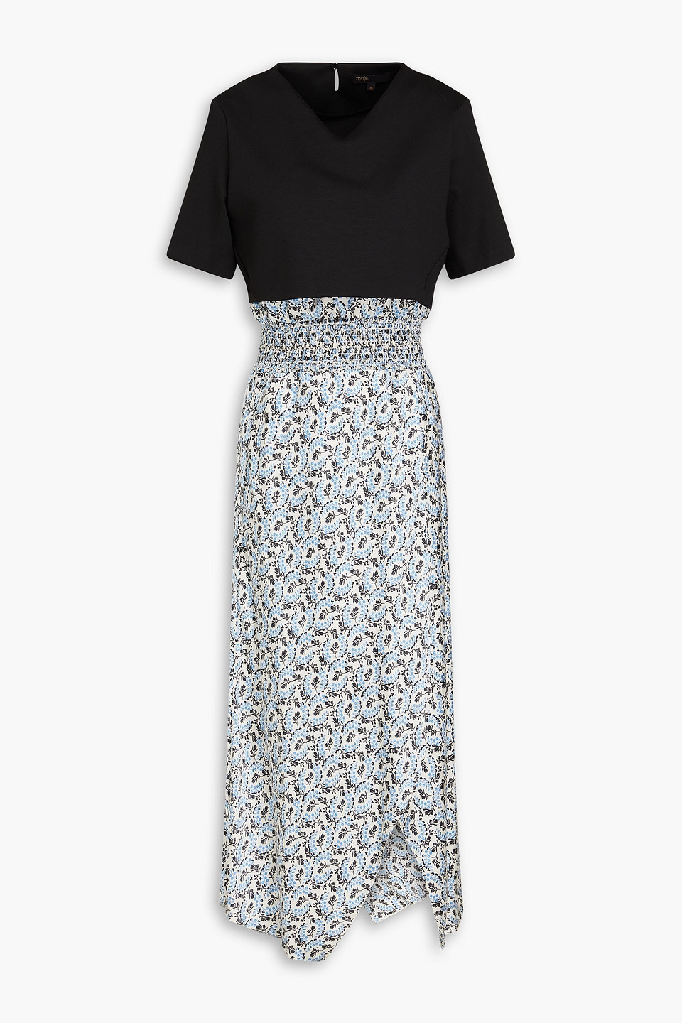maje - floral-print satin and stretch-jersey midi dress - black - fr 40