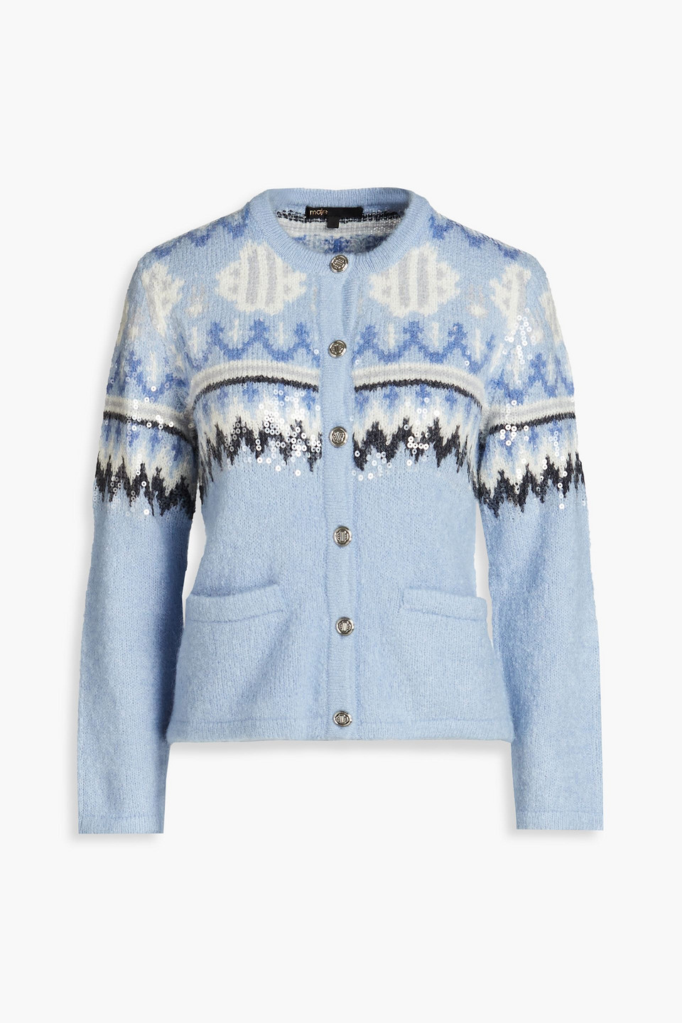 Maje Jacquard-knit Cardigan In Blue