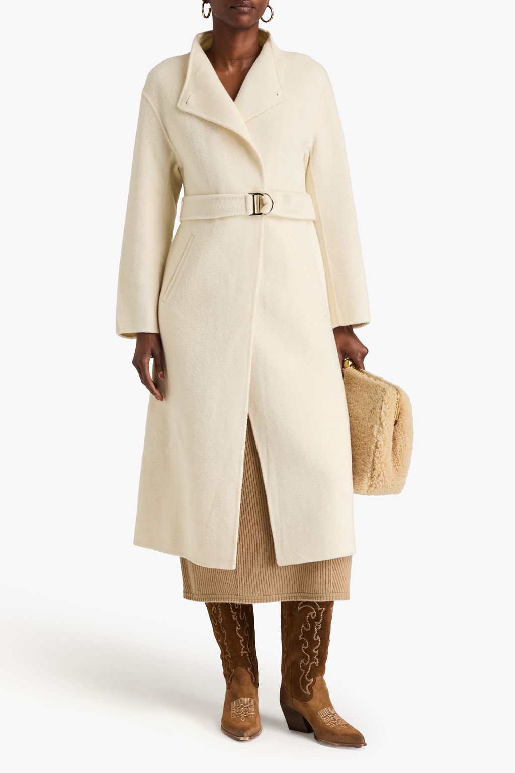 MAJE Belted wool-blend felt coat