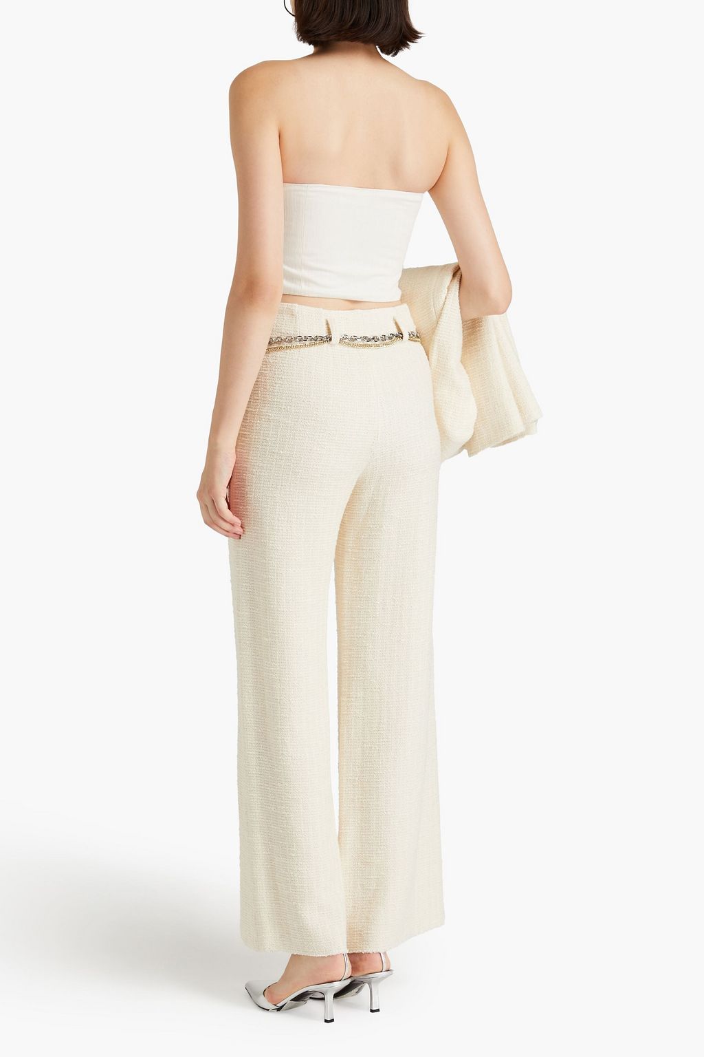 MAJE Chain-embellished tweed wide-leg pants