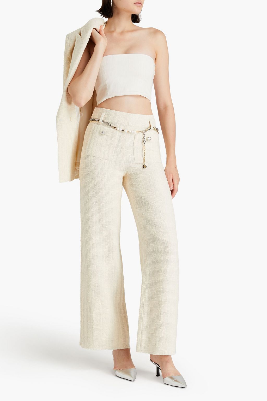 MAJE Chain-embellished tweed wide-leg pants