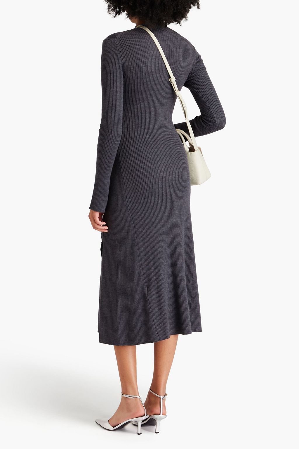 MAJE Button-embellished ribbed-knit midi dress