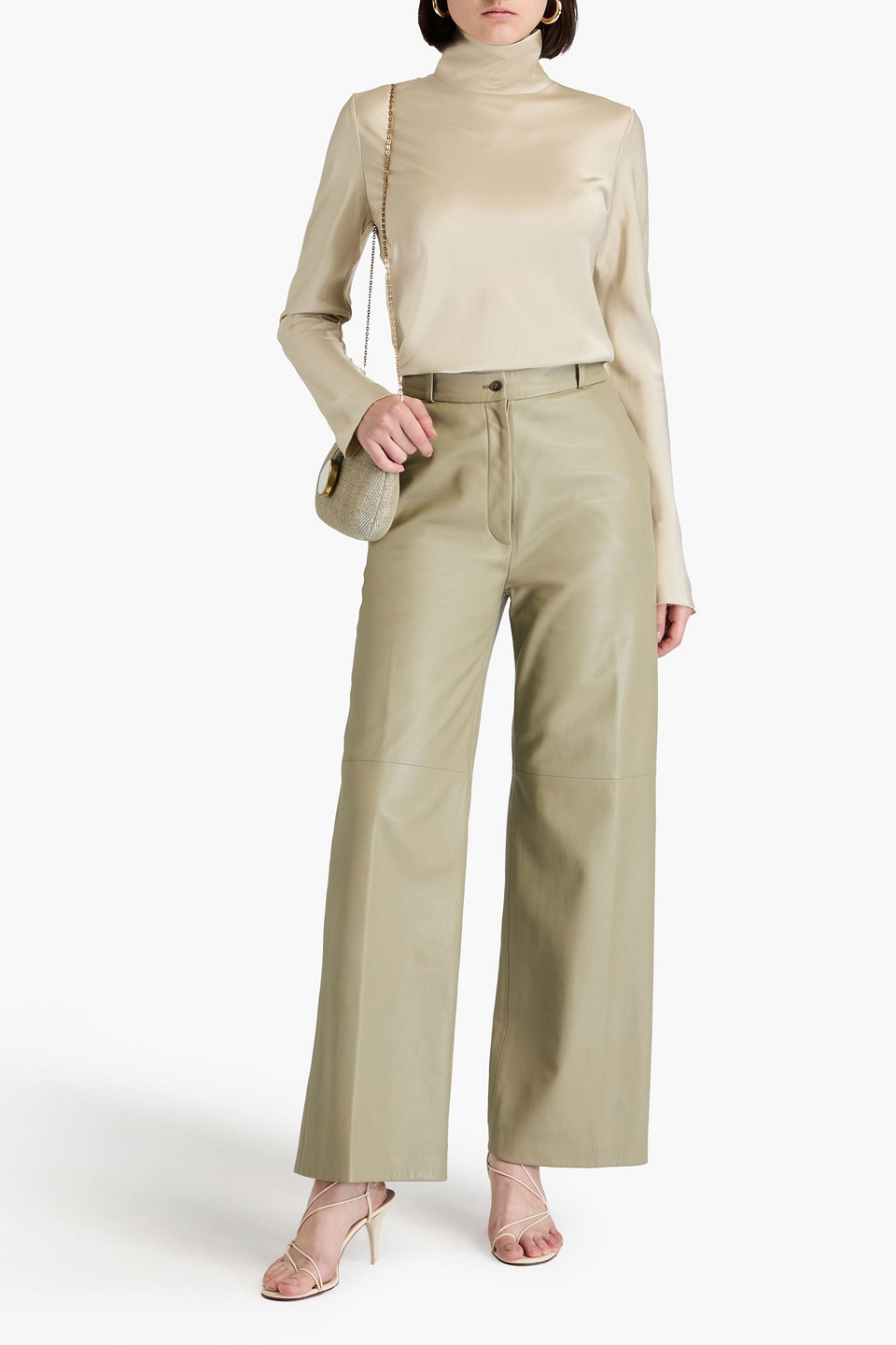 Nanushka Satin-crepe Turtleneck Top In Cream