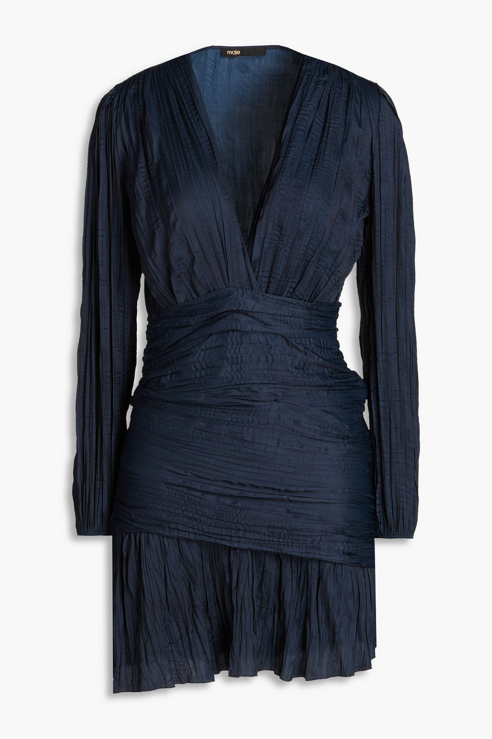 Maje Plissé-satin Mini Dress In Navy