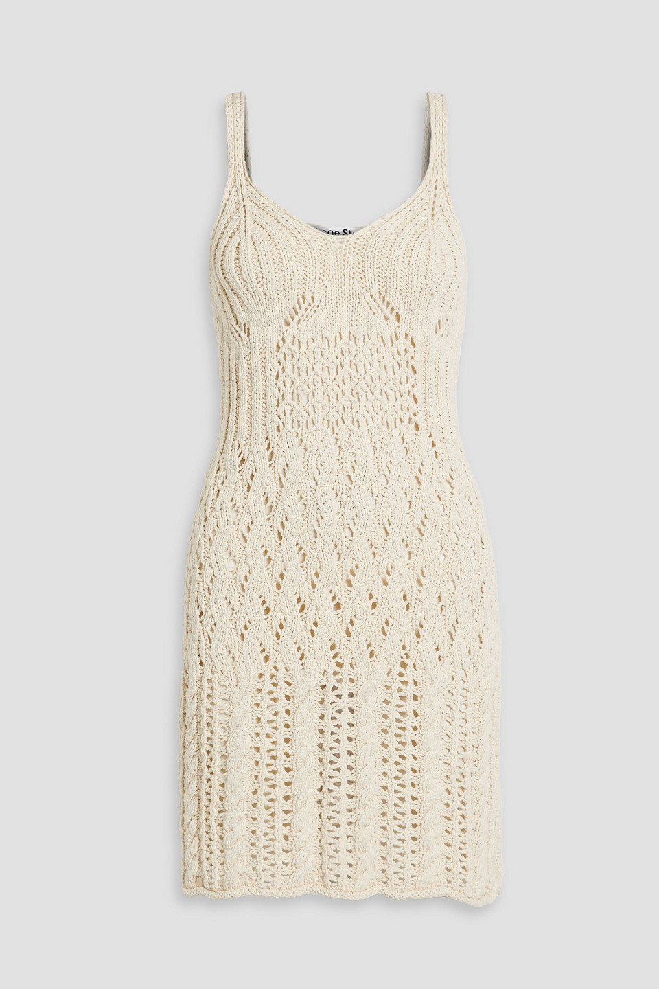Acne Studios Pointelle-knit Cotton Mini Dress In Ecru