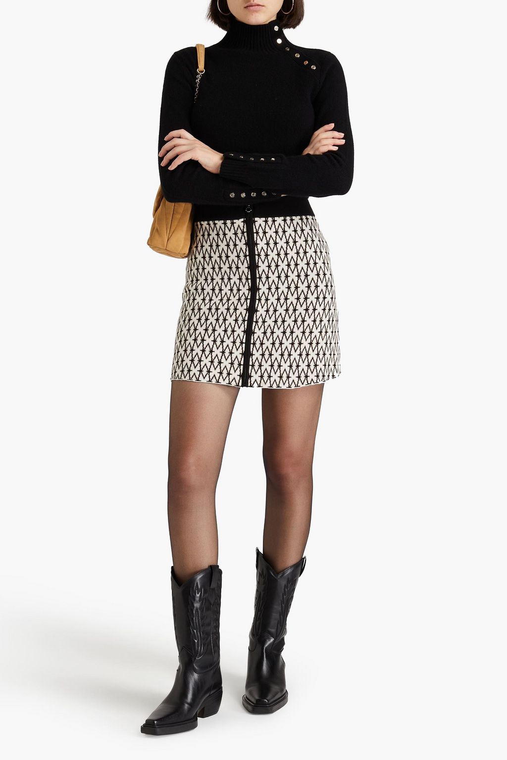 MAJE Jacquard-knit cotton-blend mini skirt