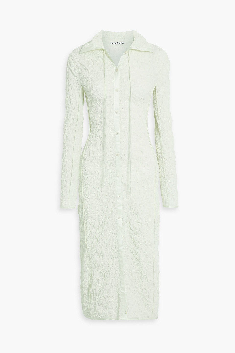 Acne Studios Shirred Cotton-blend Cloqué Midi Shirt Dress In Mint