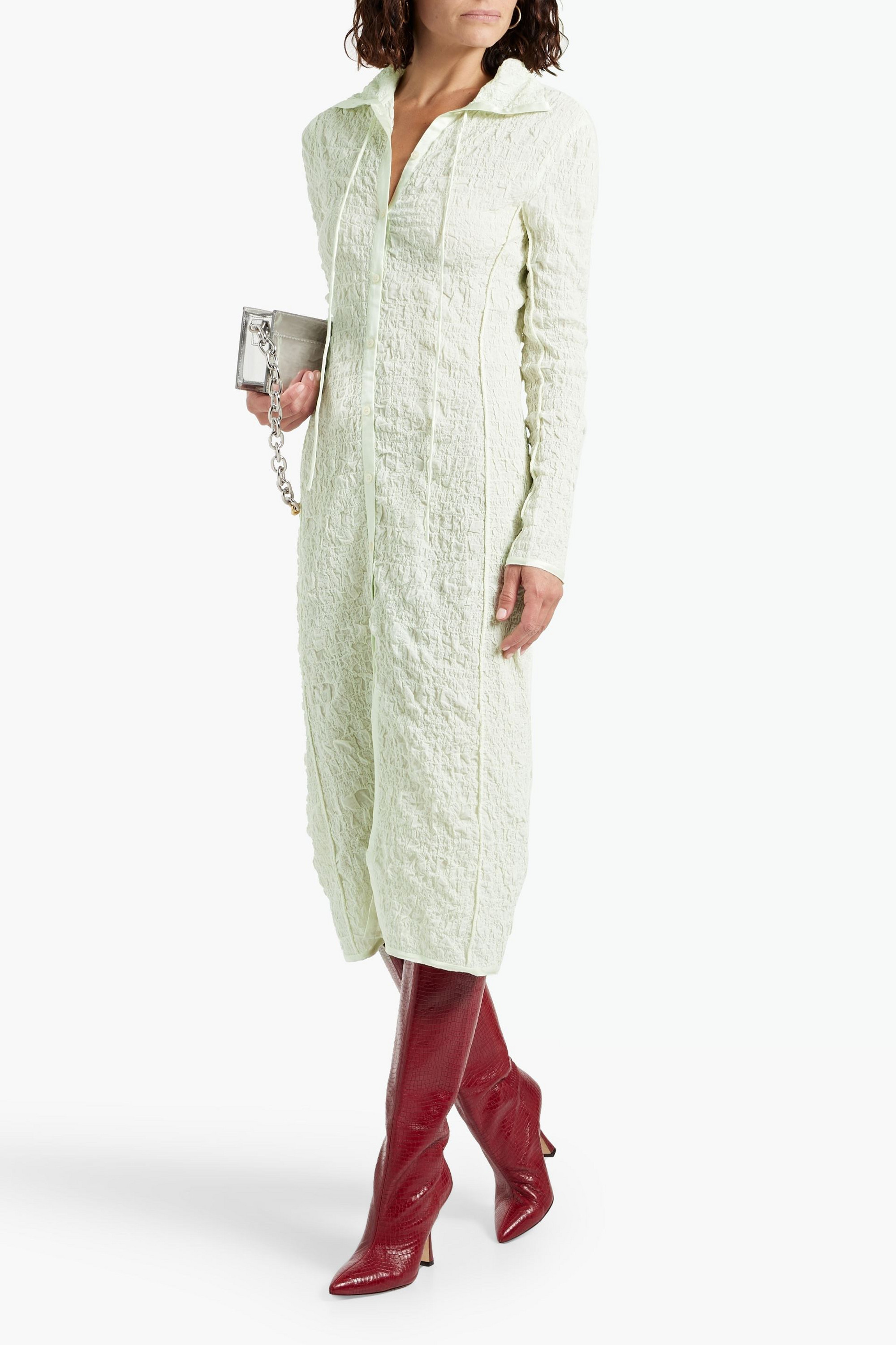 Acne Studios Shirred cotton-blend cloqué midi shirt dress
