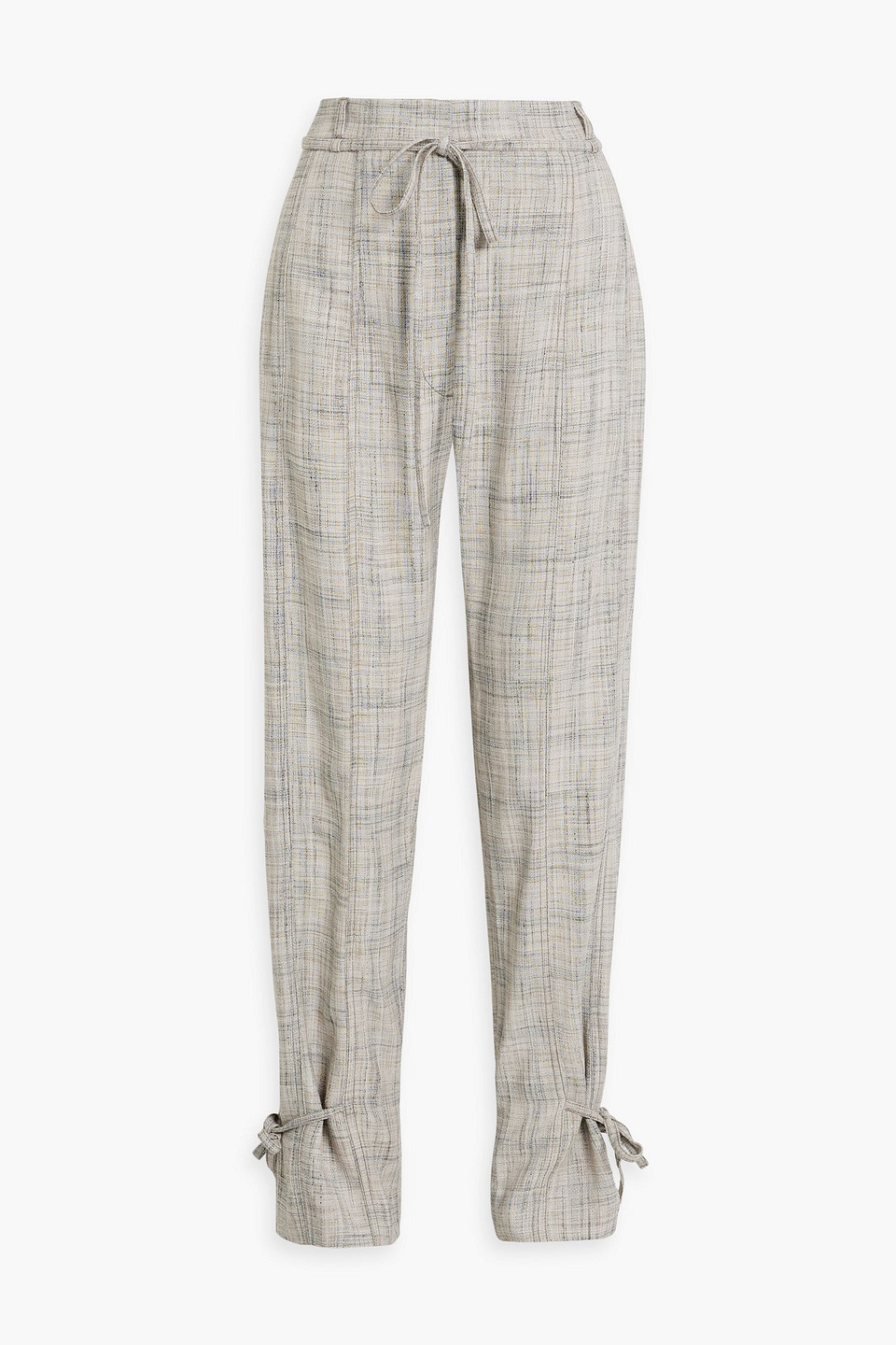 Acne Studios Ribbon Tie Checked Tweed Tapered Pants In Beige