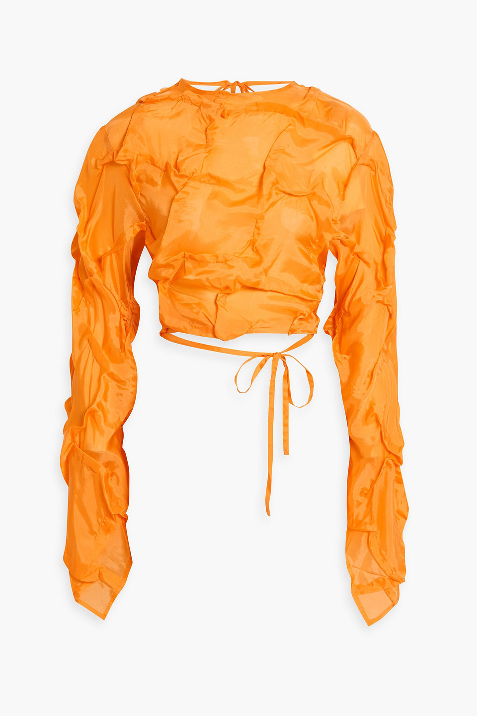 Acne Studios Cropped Draped Cupro-satin Top In Orange
