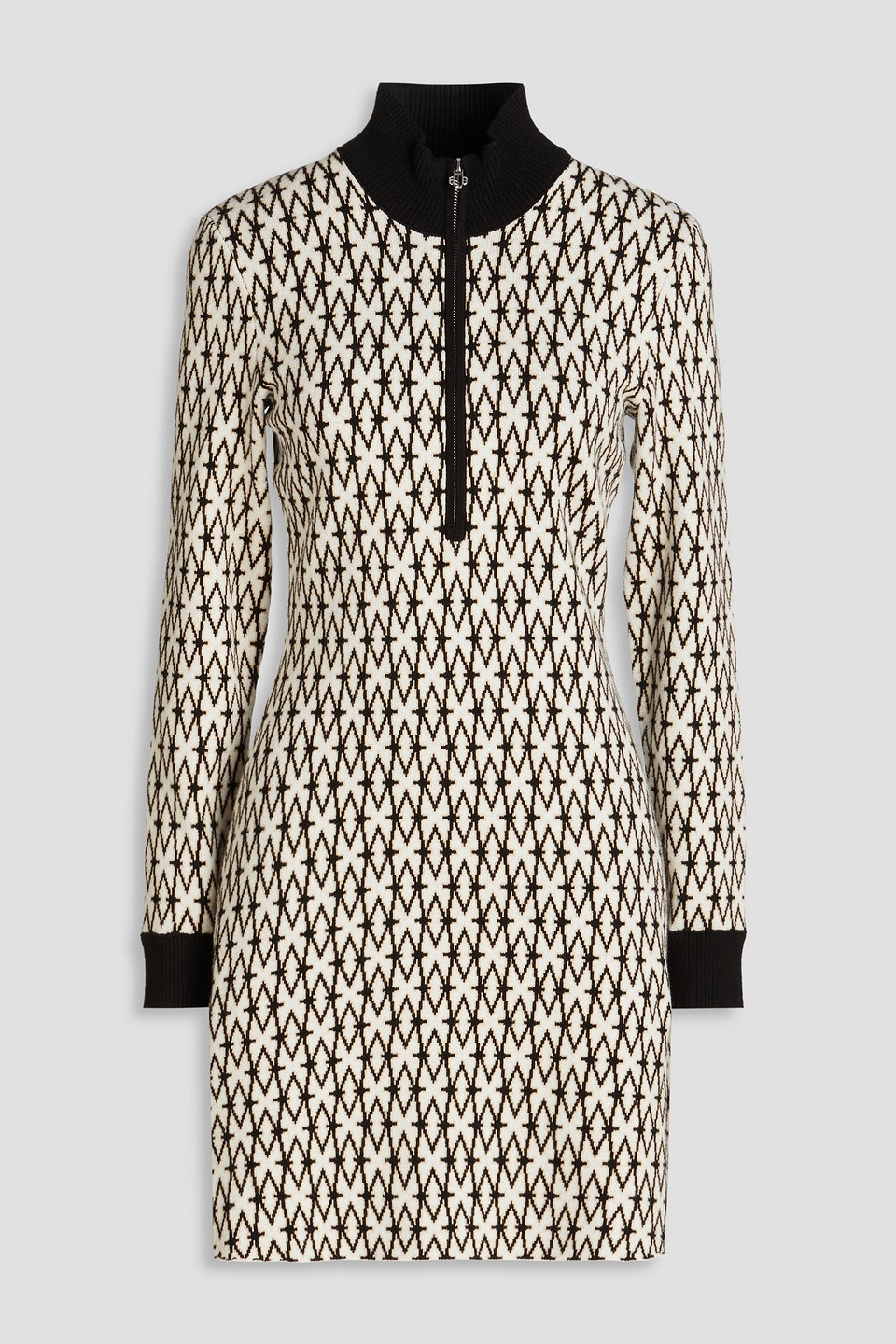 Maje Jacquard-knit Cotton-blend Mini Dress In Ivory