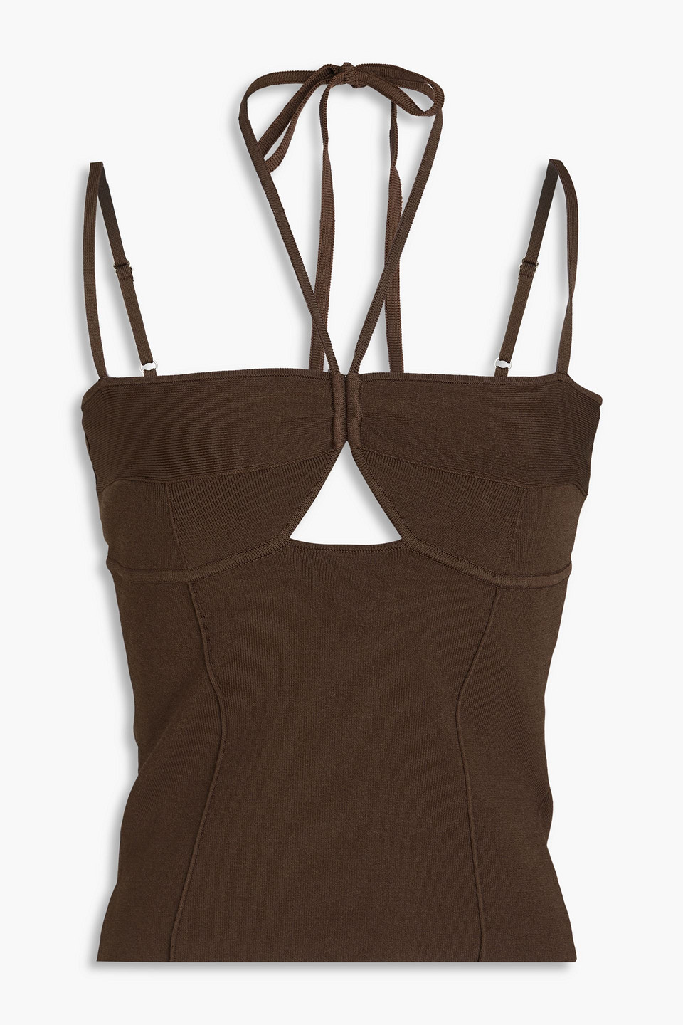 Nanushka Cutout Ribbed-knit Top In Brown