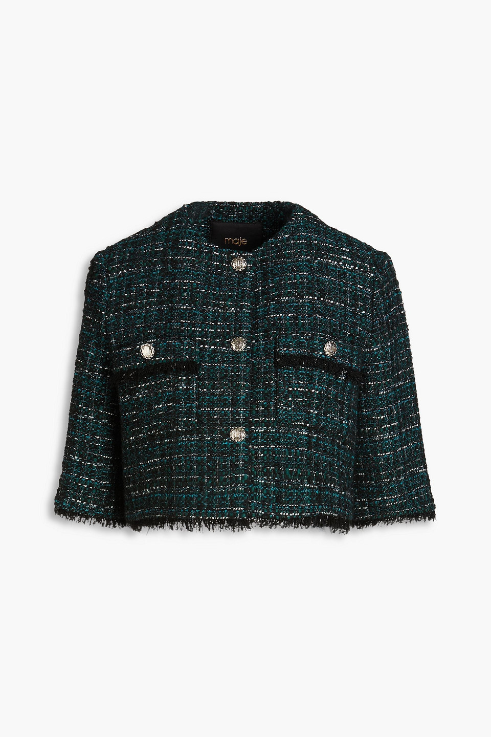 Maje Cropped Tweed Jacket In Verts