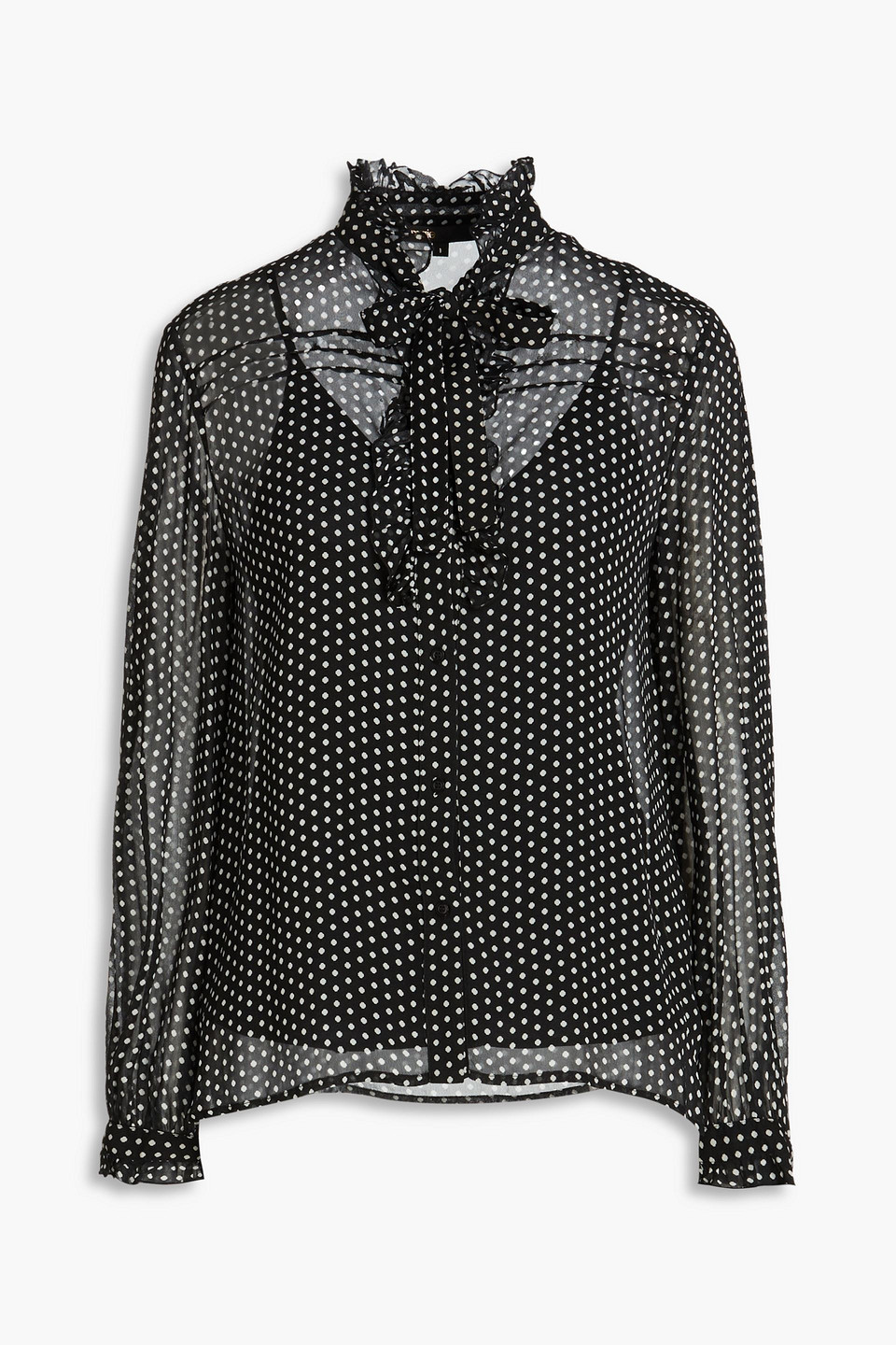 Maje Pussy-bow Polka-dot Georgette Shirt In Black