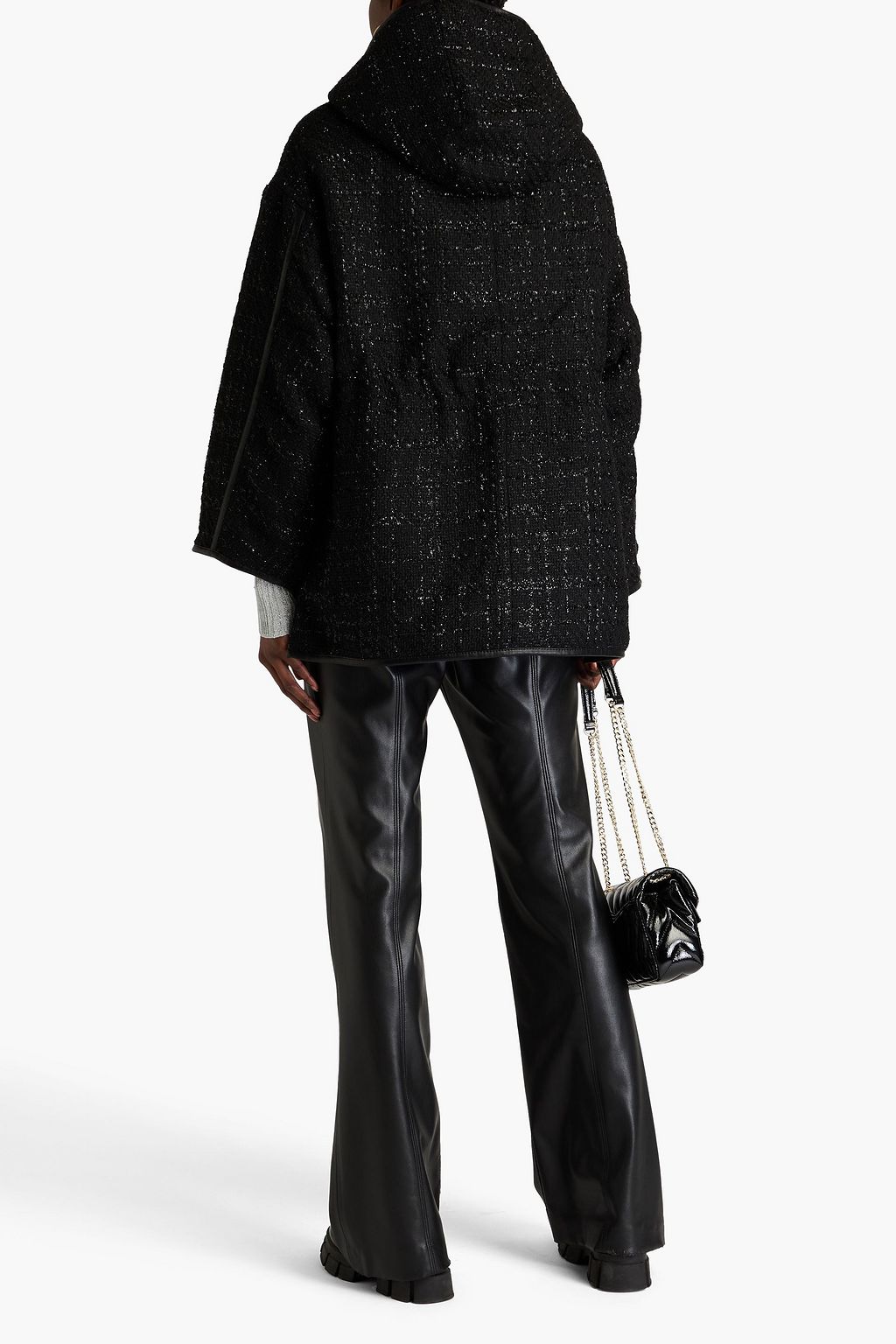 MAJE Reversible metallic bouclé-tweed and shell hooded jacket