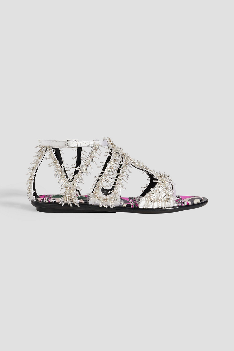 Pucci Laser-cut Embellished Satin Sandals In White