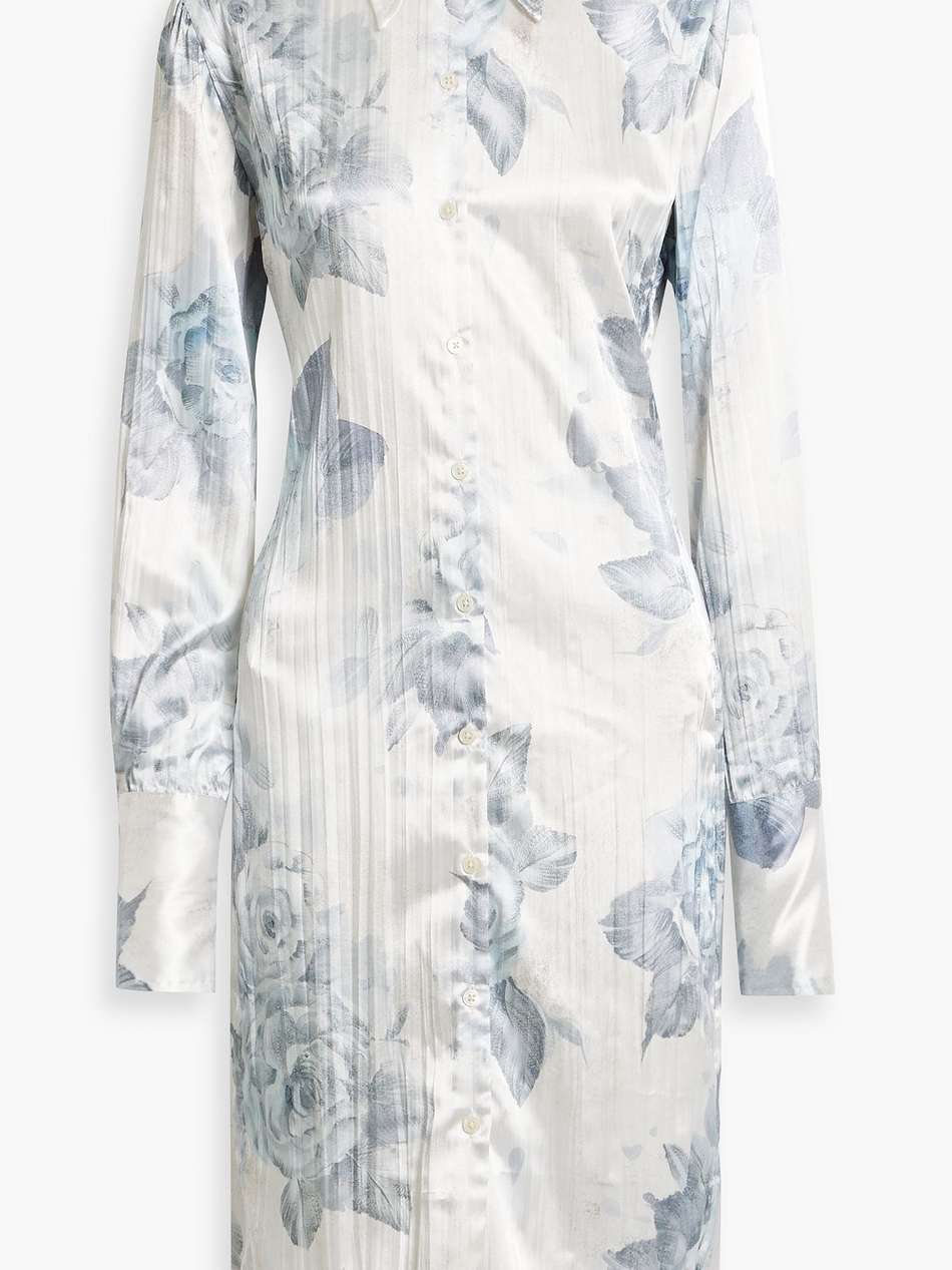 floral-print satin midi shirt dress