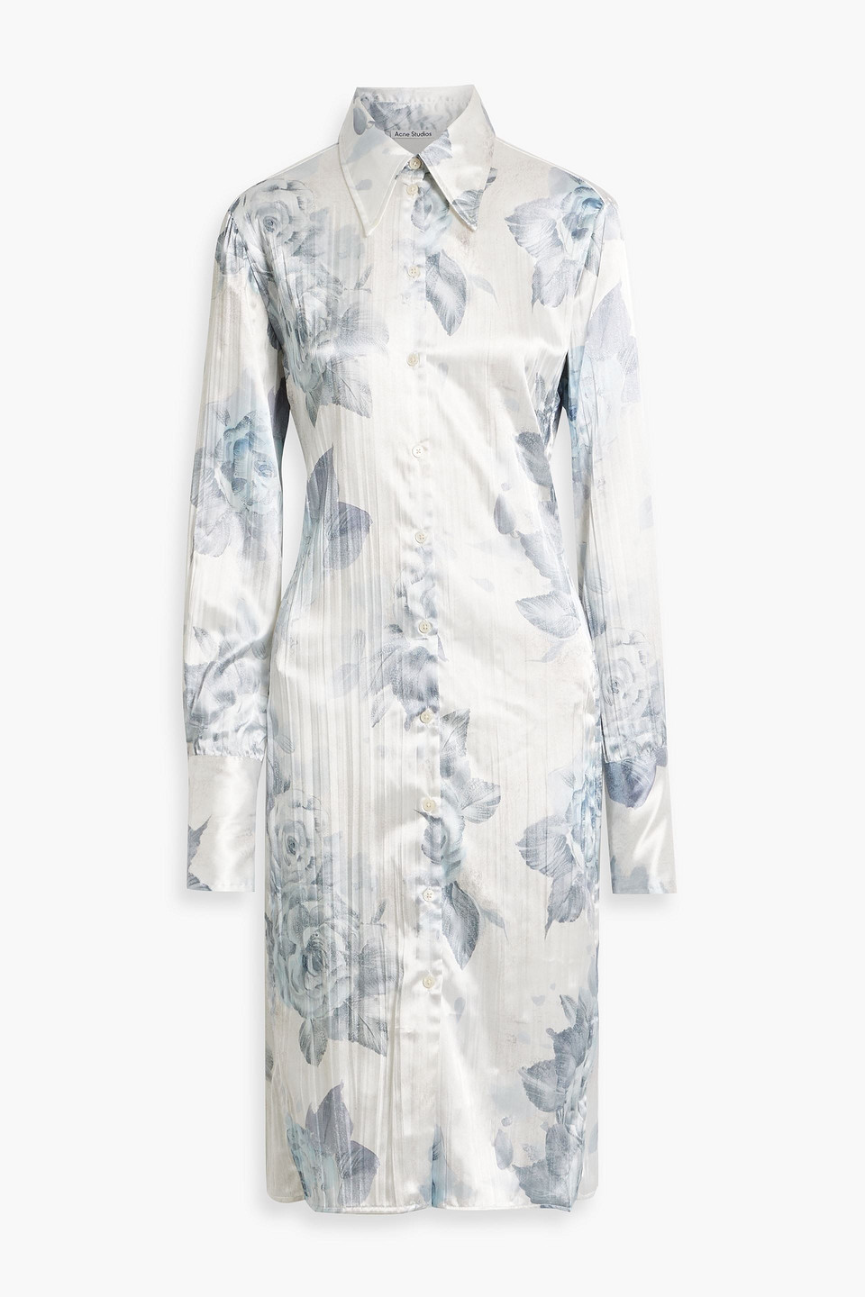 Acne Studios Floral-print Satin Midi Shirt Dress In Light Blue