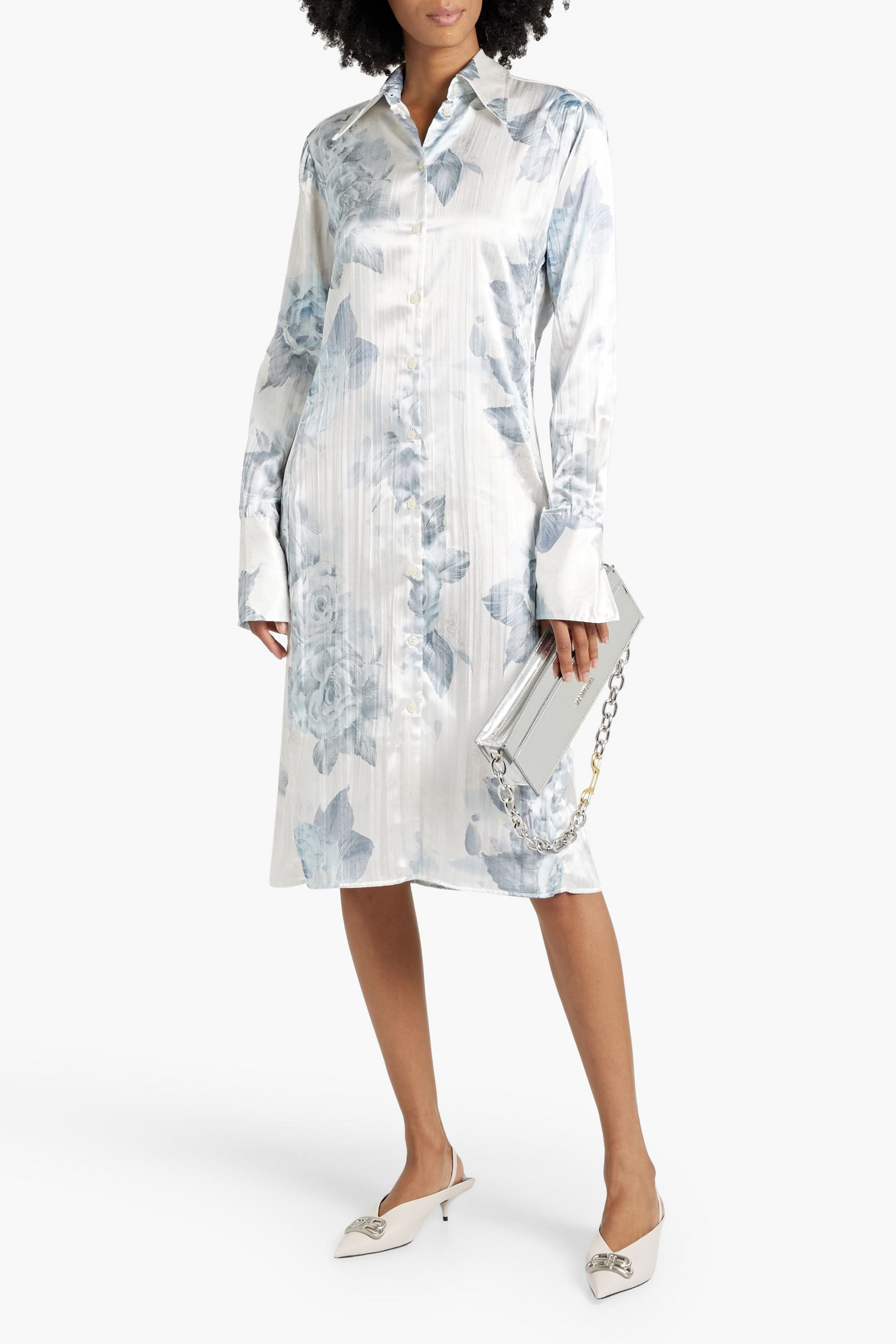 Acne Studios Floral-print satin midi shirt dress