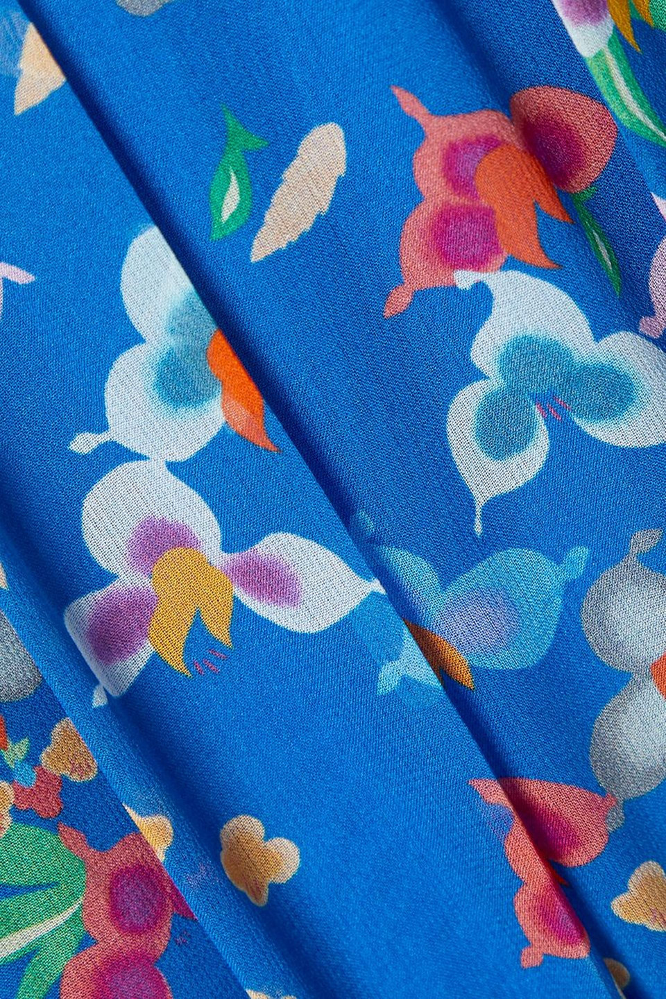Saloni Vida-b Ruffled Floral-print Silk-chiffon Maxi Dress In Cobalt Blue