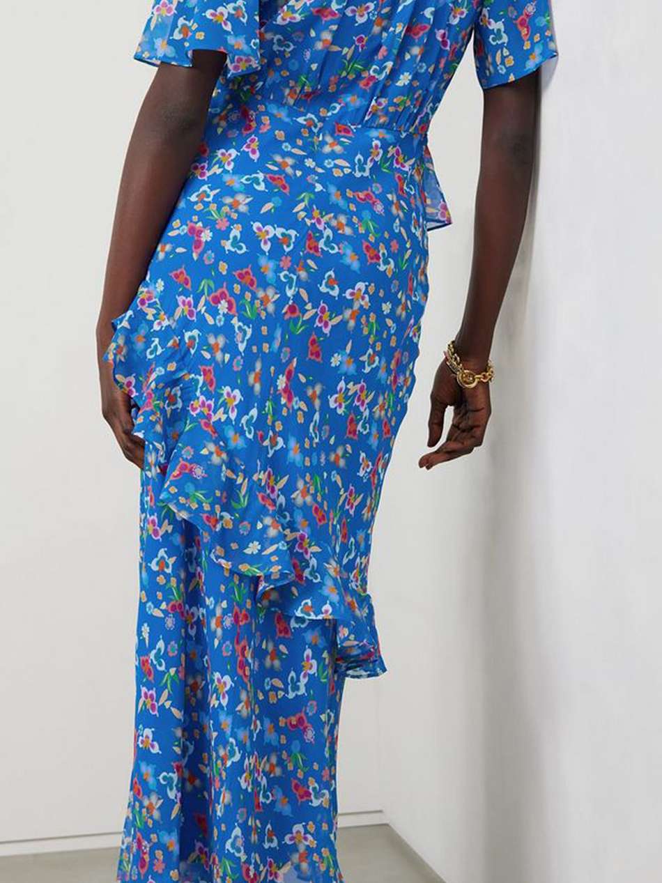 vida-b ruffled floral-print silk-chiffon maxi dress