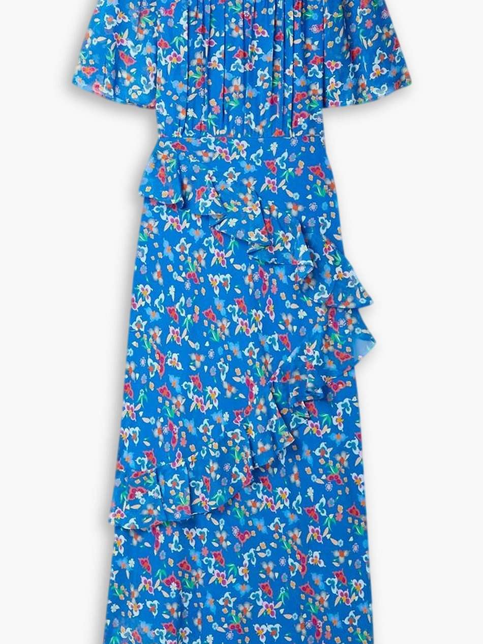 vida-b ruffled floral-print silk-chiffon maxi dress