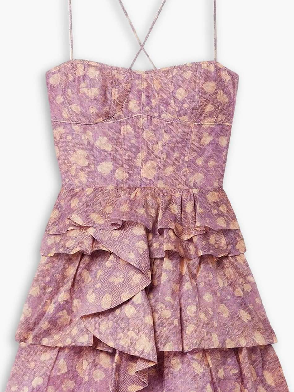 celina ruffled printed cotton and silk-blend organza mini dress