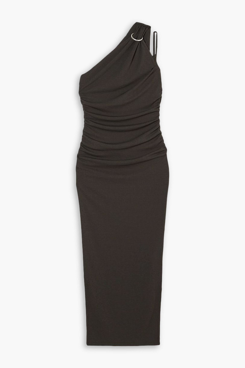 Nanushka Lenna One-shoulder Draped Jersey Midi Dress In Dark Gray
