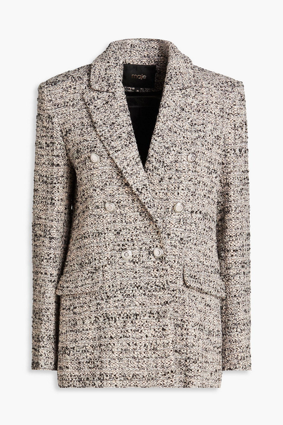 Maje Double-breasted Metallic Bouclé-tweed Blazer In Pastel Pink
