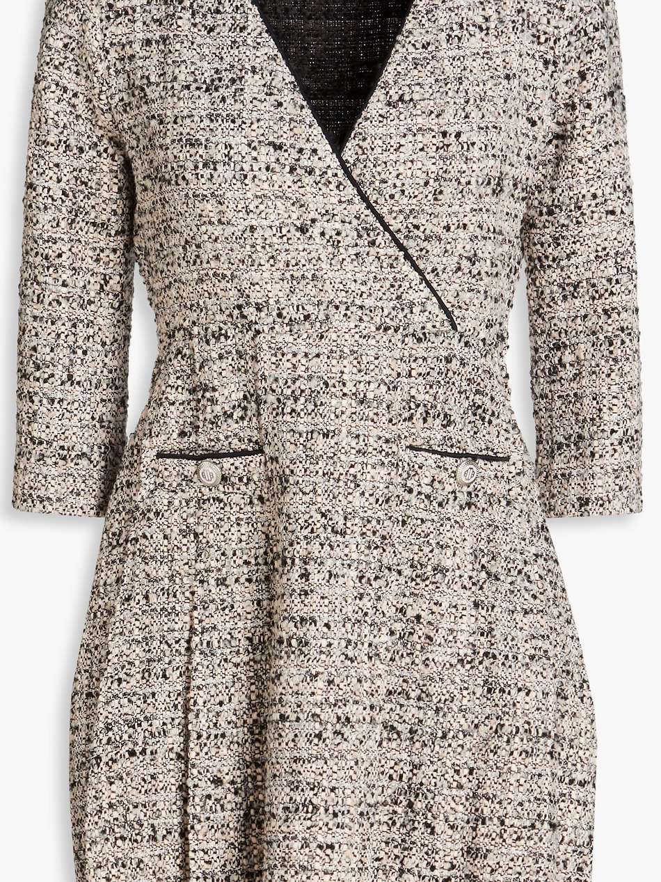 pleated metallic bouclé-tweed mini dress