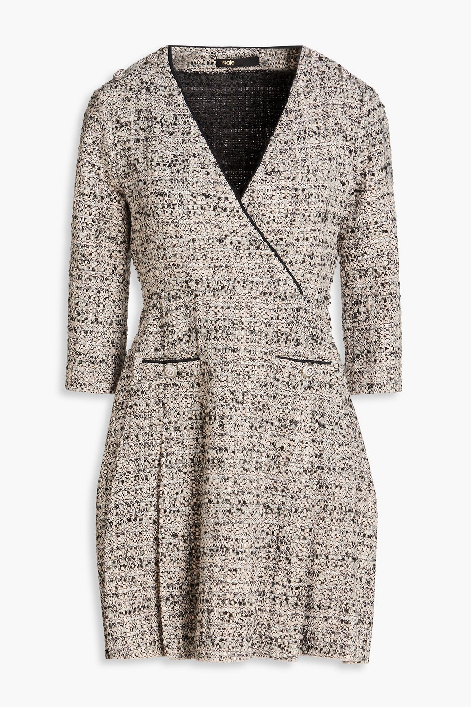 Maje Pleated Metallic Bouclé-tweed Mini Dress In Pastel Pink
