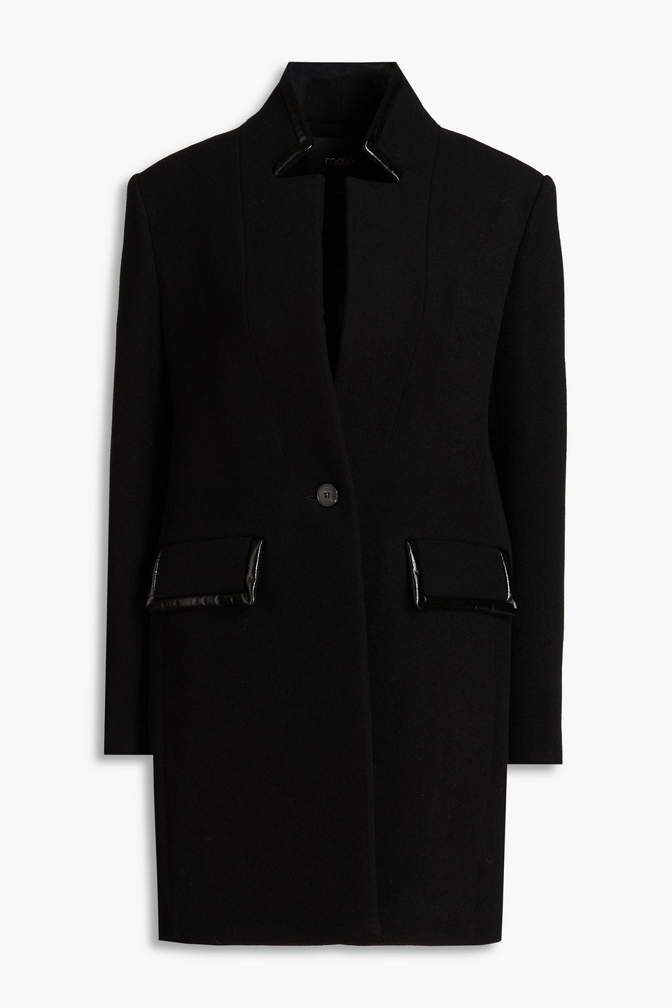 Maje Brushed Wool-blend Felt Coat In Black