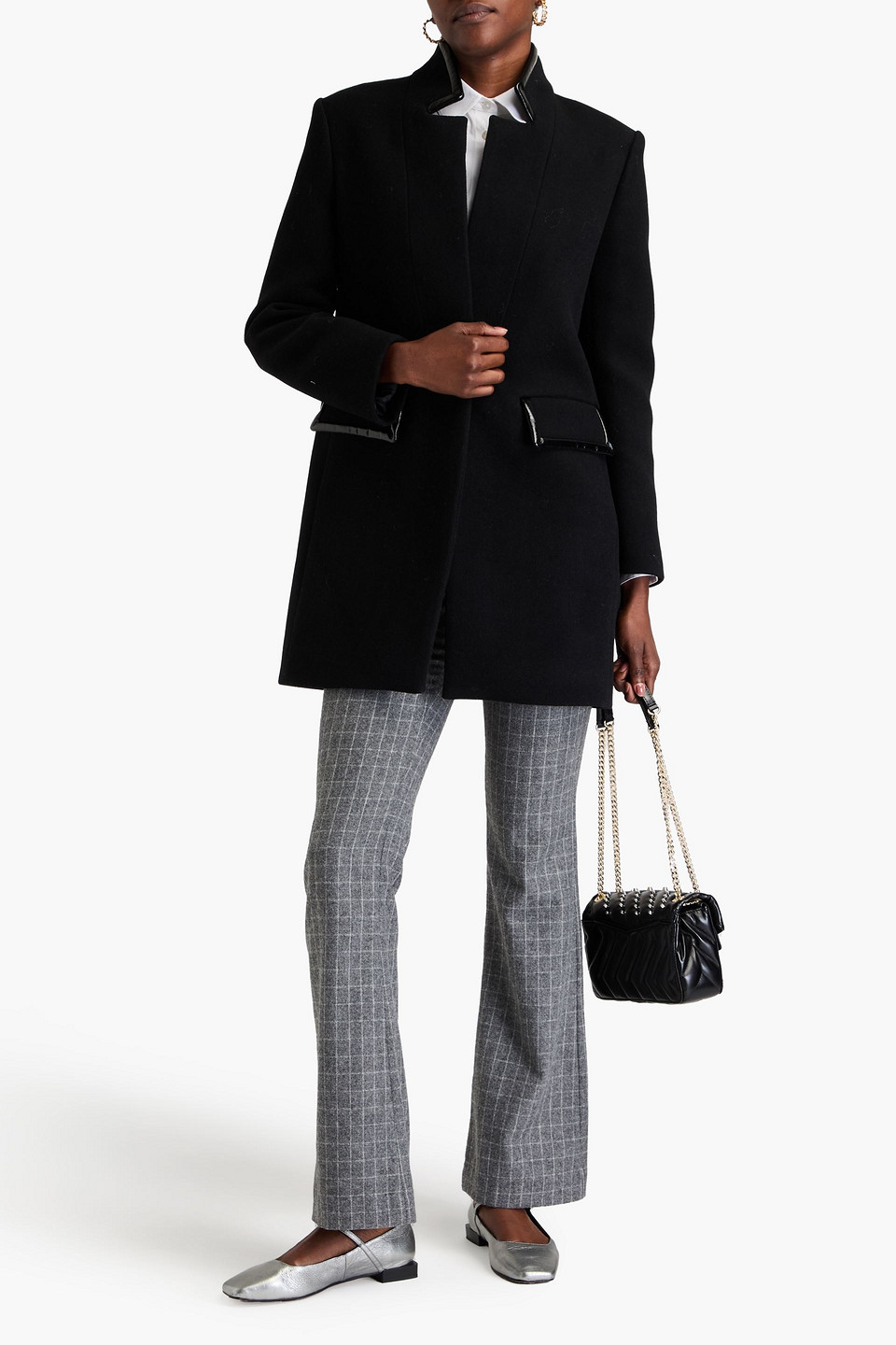 Maje Brushed Wool-blend Felt Coat In Black