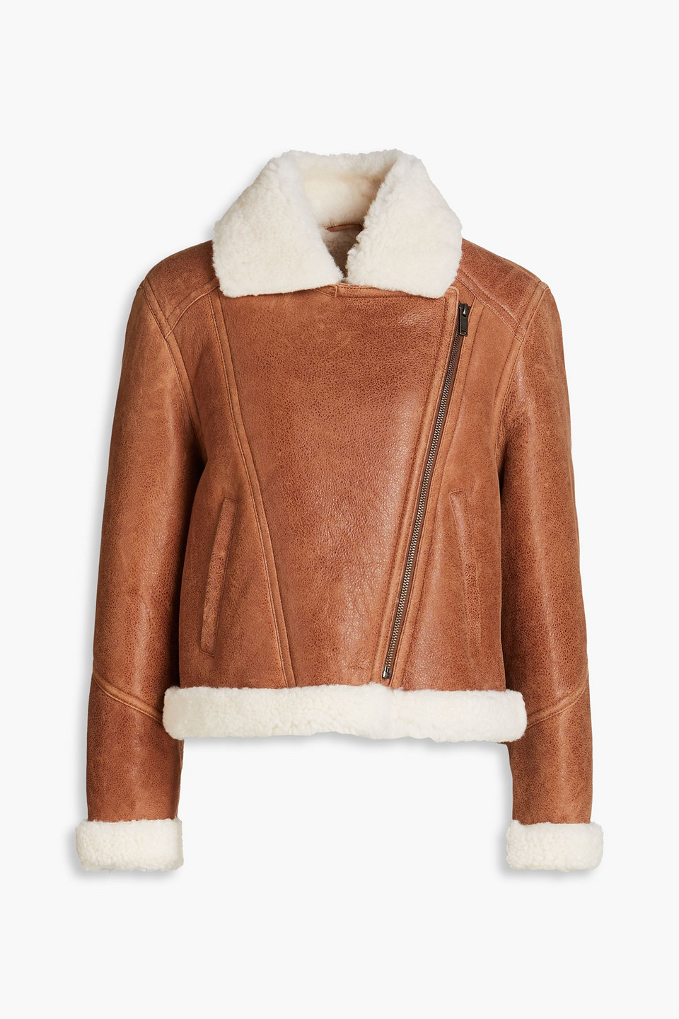 Maje Shearling Jacket In Tan