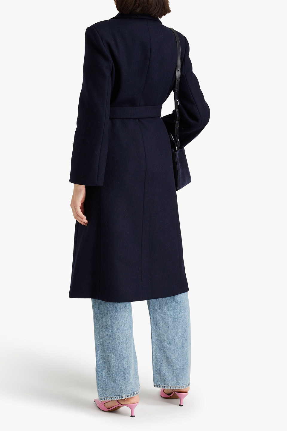 Maje Double-breasted Wool-blend Felt Coat In Navy