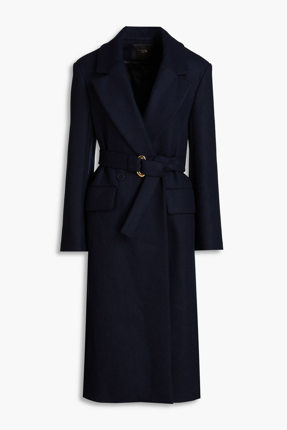 Maje Double-breasted Wool-blend Felt Coat In Navy