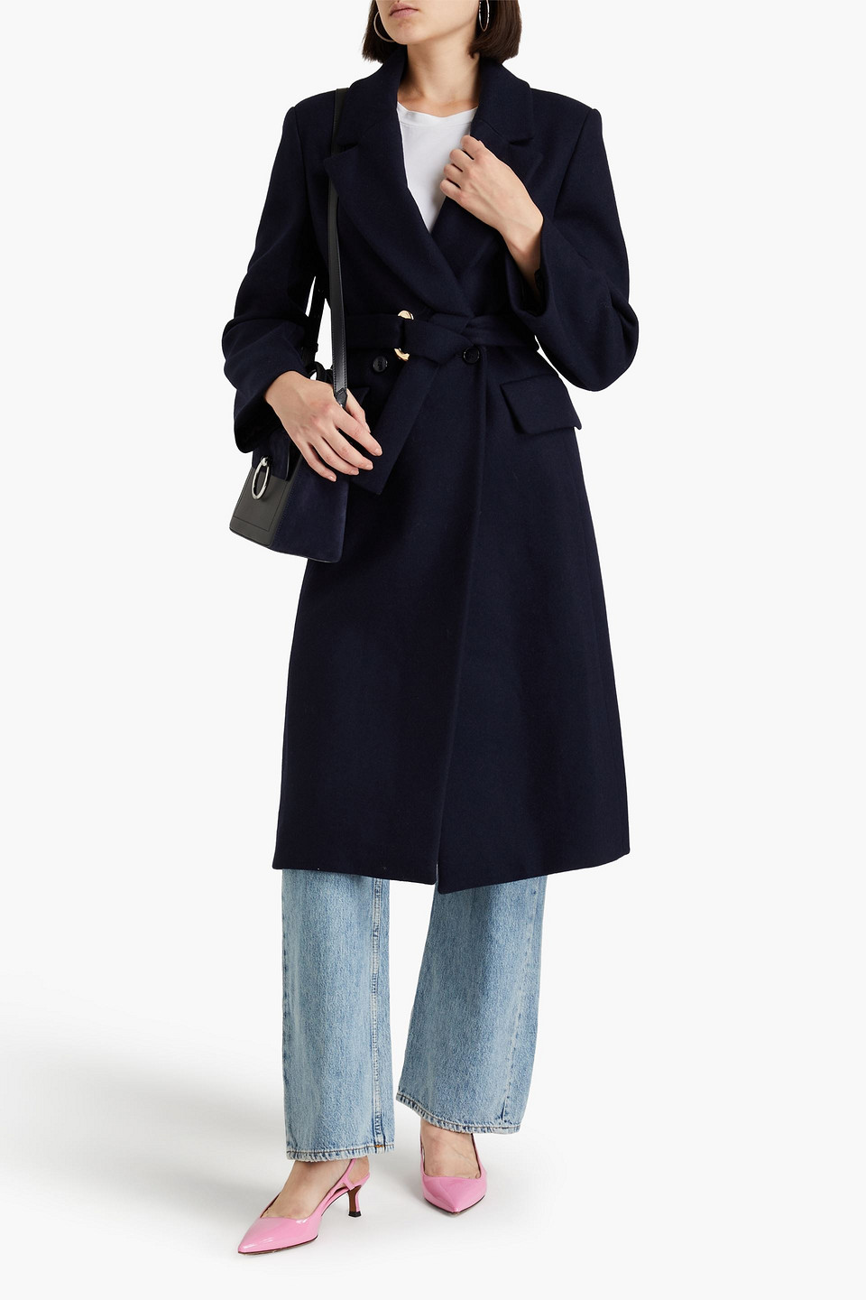 Maje Double-breasted Wool-blend Felt Coat In Navy